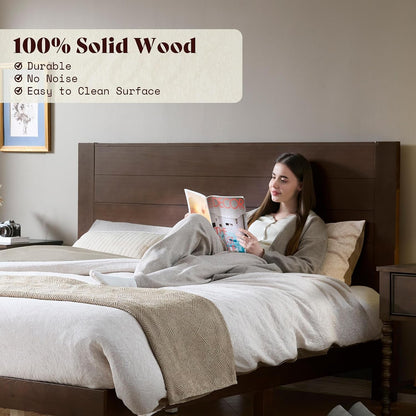King Size Solid Wood Bed Frame with 48" Headboard Design, Walnut8