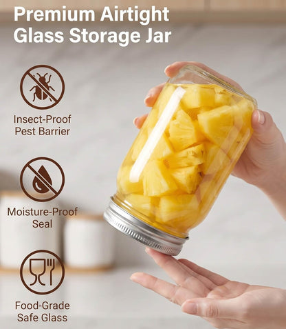 Mason Jars 16 Oz with Lids, 4 Pack Clear Glass Jars for Meal Prep & Storage | Leakproof Airtight Seal, BPA Free Thick Glass, Microwave Safe Food Container, Ideal for Canning, Overnight Oats, Meal Prep4