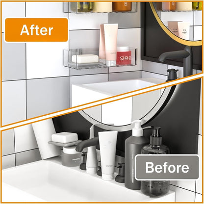 Bathroom Shower Shelf Organizer Rack,Adhesive Shower Organizer for Bathroom Storage&Home Decor&Kitchen,Wall Shower Caddy Shelf Non Drilling Adhesive and No Damage Wall Mount,2 Pack Clear4