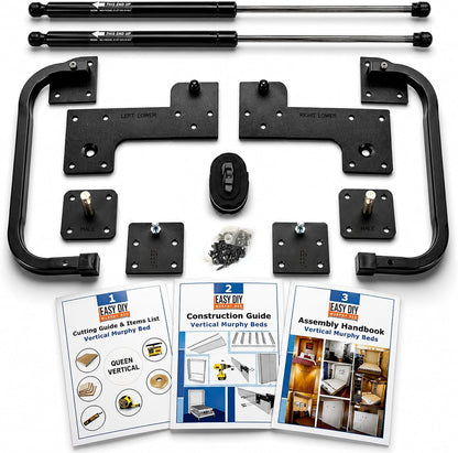 Queen Size Murphy Bed Hardware Kit — Vertical Wall Bed Frame | DIY Murphy Bed Kit with Gas Pistons + 3 Step-By-Step Guides | Made in North America | Hideaway Bed Mechanism1