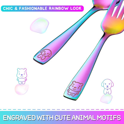 10 Pack Toddler Utensils, Stainless Steel Rainbow Silverware Set for Kids, Children Safe Cutlery Set Includes Forks and Spoons - Dishwasher Safe5