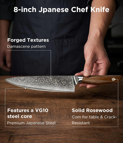 Japanese Chef Knife 8-Inch, VG10 Damascus Kitchen Knife Full Tang7