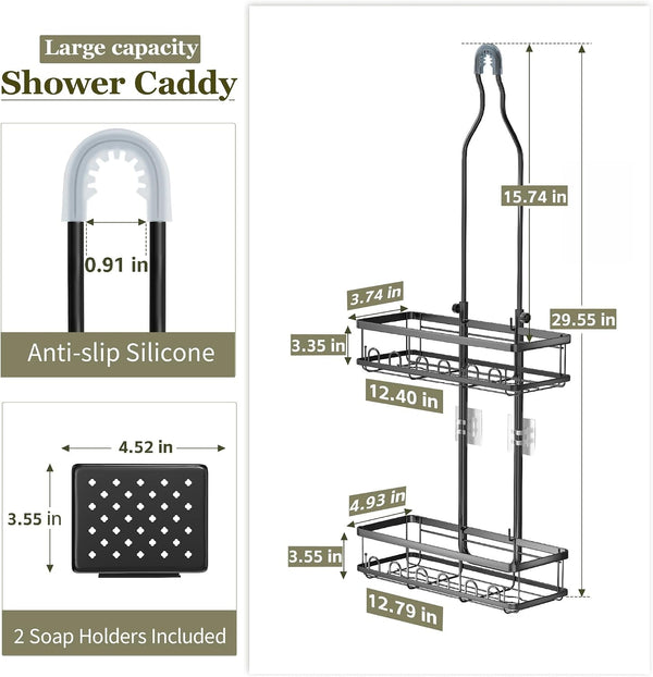 Shower Caddy Hanging over Shower Head, Adjustable, Black2
