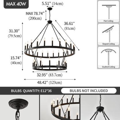 48" Wagon Wheel Chandelier 36-Light Large Black Chandelier High Ceiling5