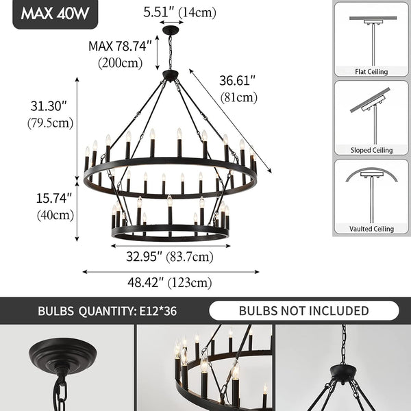 48" Wagon Wheel Chandelier 36-Light Large Black Chandelier High Ceiling5
