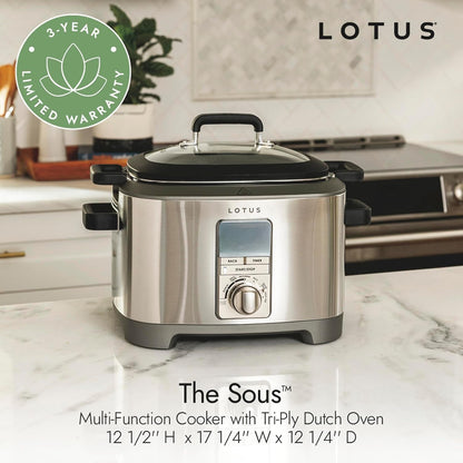 Multi-Function Cooker with Tri-Ply Dutch Oven, Slow Cooker, Sous Vide Cooker, Rice Cooker, the Sous, 1300 Watts, 7-Quart Capacity, Stainless Steel, Professional Series, LTSSC5008