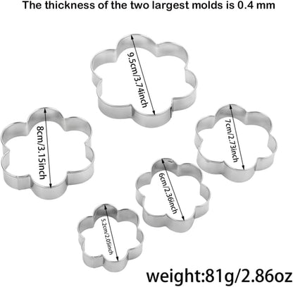 Flower Cookie Cutters Stainless Steel.,5-Pack–2.05"-3.74" | Sandwich Cutters & Biscuit Molds.Sturdy for Cookies,Sandwiches, Cake,Fruit.Ideal for DIY Baking,Home Use,And Holiday Parties.4