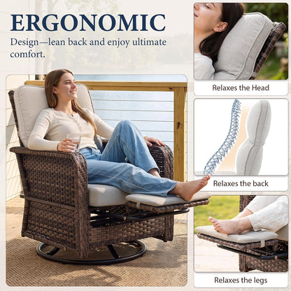 3 Piece Patio Furniture Set, Swivel Rocking Recliner Chairs with Footrests8