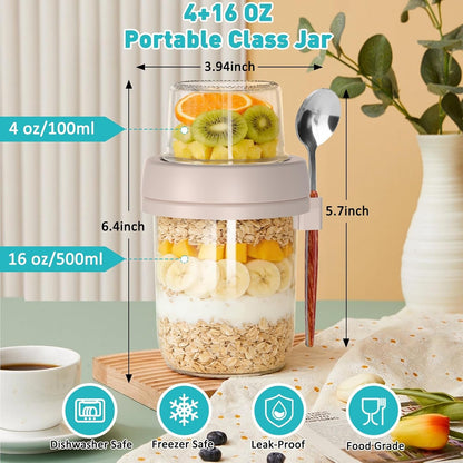 4 Pack 20 Oz Overnight Oats Containers with Lids and Spoons, Glass3
