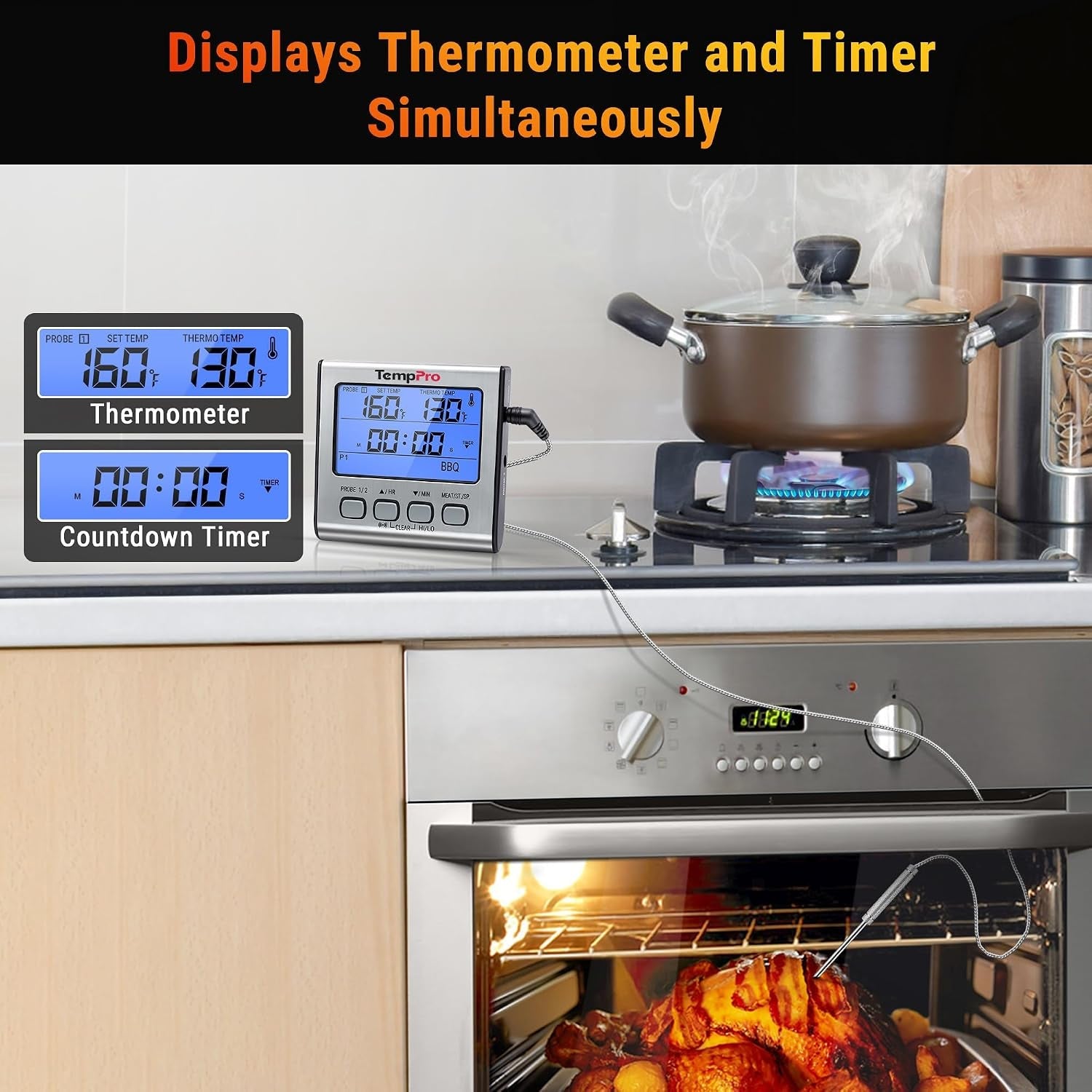 temptrack-digital-cooking-meat-thermometer-with-dual-meat-probe-large-lcd-backlight-high-low-temperature-alarm-kitchen-food-thermometer-with-timer-mode-for-smoker-grill-oven-bbq-silver