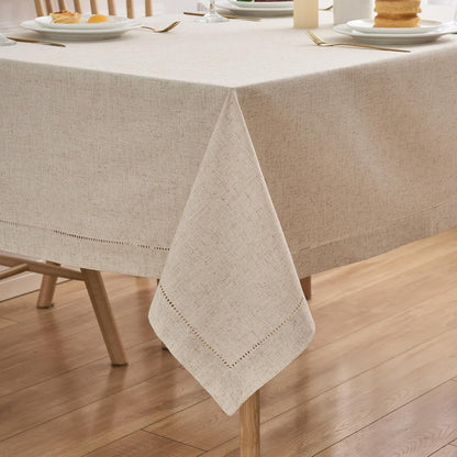 Natural Flax Linen Tablecloth – Undyed Rectangle Hemstitch Table Cover for Kitchen, Dining & Decoration (Neutral, 55" X 86")2
