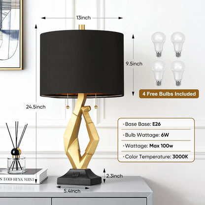 Modern Black and Gold Lamp Set of 2, Sculptural Table Lamps for Living Room5