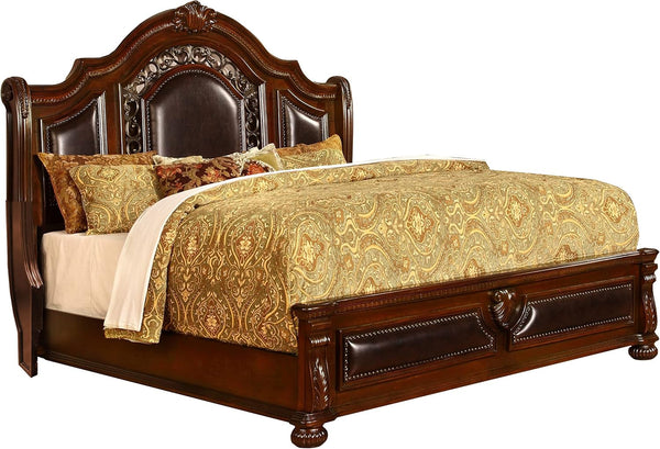 Bessy Traditional Wood Bed Frame, Cherry - King1
