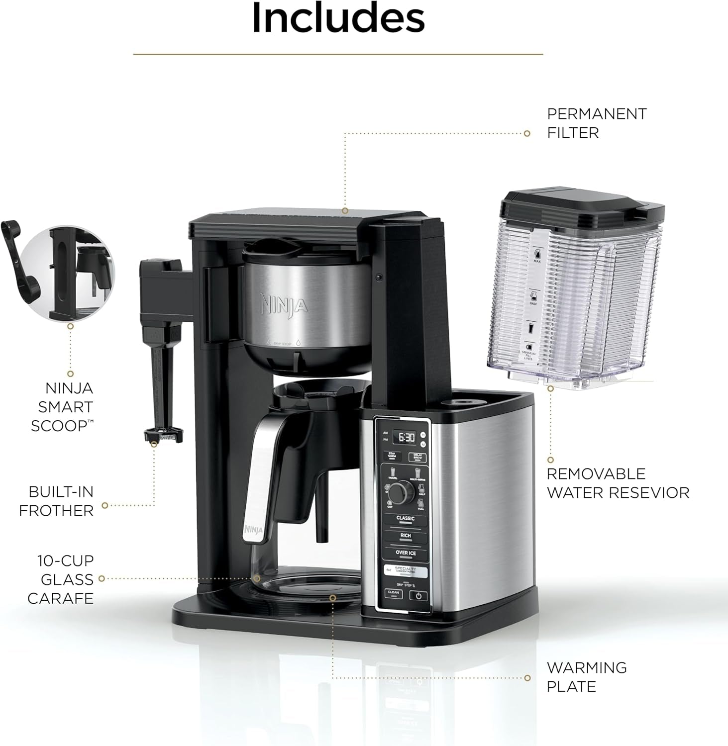 ninja-coffee-maker-10-cup-carafe-fold-away-frother-black-cm401-permanent-filter-removable-dishwasher-safe-reservoir-6-brew-styles-8-cup-to-travel-mug-to-pot-sizes