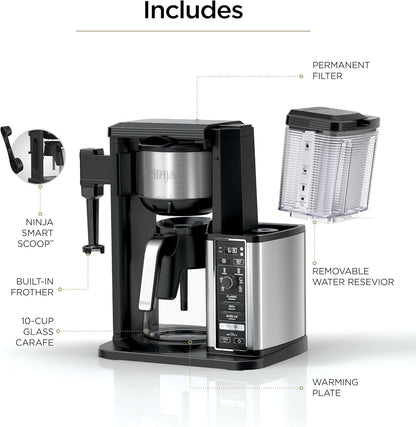Ninja Coffee Maker, 10-Cup Carafe, Fold-Away Frother, Black, CM401 | Permanent Filter & Removable, Dishwasher Safe Reservoir, 6 Brew Styles, 8 Cup to Travel Mug to Pot Sizes10