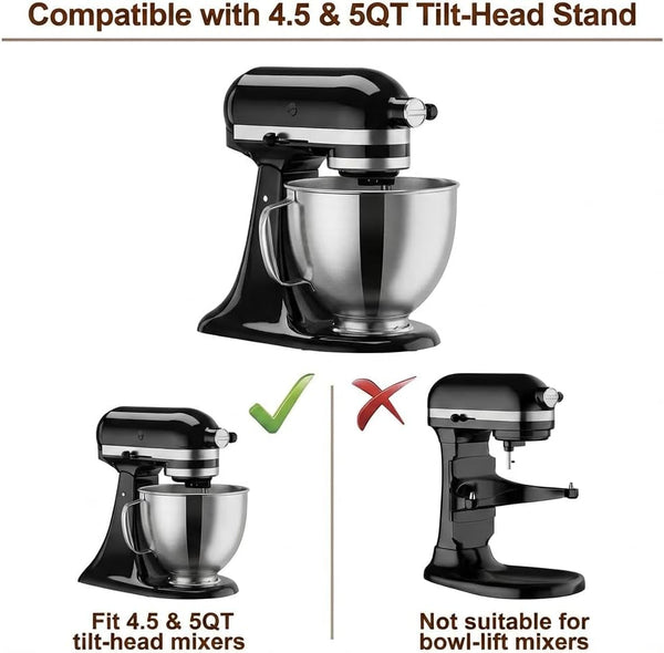 Stainless Steel Mixing Bowl Compatible with Kitchen Aid 4.5-5 QT Tilt-Head Stand Mixers, 5 Qt Bowls for Mixer with Stainless Steel Locking Base2
