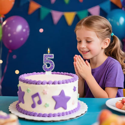K-Pop Number 5 Birthday Candle, Star Glitter Filled Number Candle, Purple Silver Fantasy Cake Topper for Birthday Party Decoration5