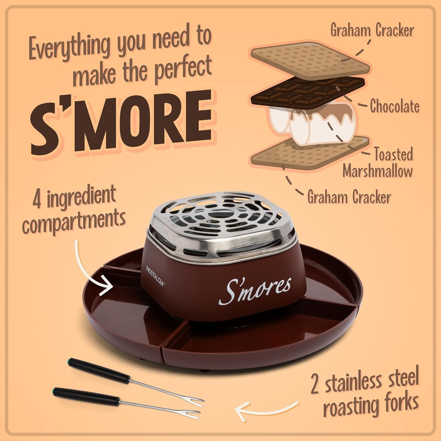 tabletop-indoor-electric-smores-maker-smores-kit-with-marshmallow-roasting-sticks-and-4-trays-for-graham-crackers-chocolate-and-marshmallows-movie-night-supplies-brown