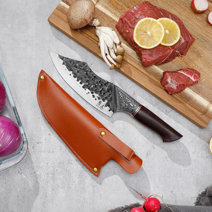 7" Chef Knife - Butcher Knife for Meat, Japanese High Carbon Meat Cleaver Knife, Hand Forged Meat Cutting Knife, Ultra Sharp Kitchen Knife for Home, Camping BBQ Cooking Knife3