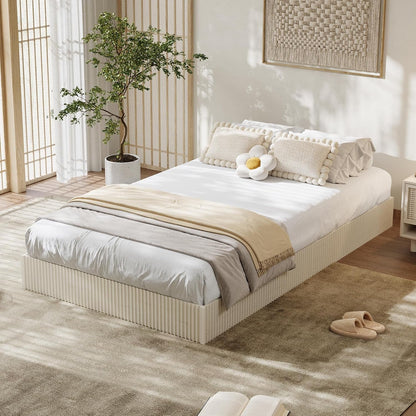Twin Bed Frame, Wood Platform Bed with Fluted Design2