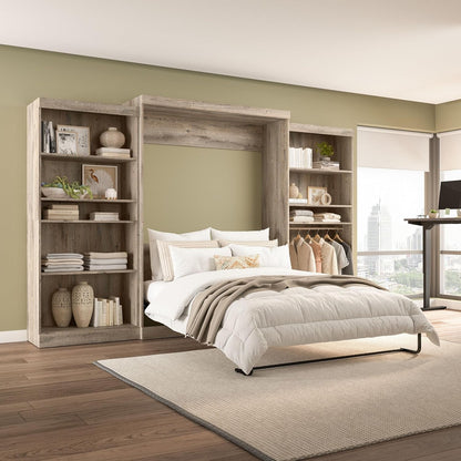 Queen Murphy Bed with 2 Shelving Units, Rustic Brown, Pur, 137W2