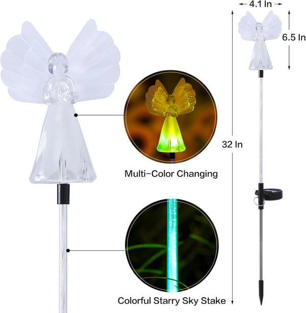 Outdoor Solar Garden Lights,4 Pack Solar Angel Decorative Lights, IP67 Waterproof Color Changing LED Solar Outdoor Lights,Solar Stake Lights for Cemetery Grave Garden Patio Yard Lawn Decoration3