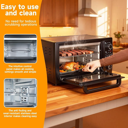 34QT Air Fryer Toaster Oven Combo - 1500W Multi-Functional Countertop Convection Oven & Airfryer with Rotisserie, Dehydrator, Crispy Roast, Black Black6