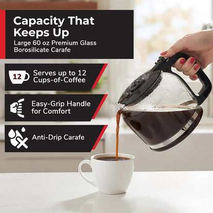 Mueller 12-Cup Drip Coffee Maker | Borosilicate Carafe, Auto-Off, Reusable Filter, Anti-Drip, Keep-Warm Function4