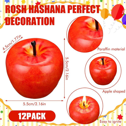 12Pcs Rosh Hashanah Apple Candle Jewish New Year,Red2