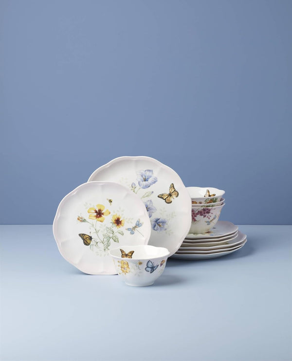 Butterfly Meadow Pink Porcelain 12-Piece Dinnerware Set for 45