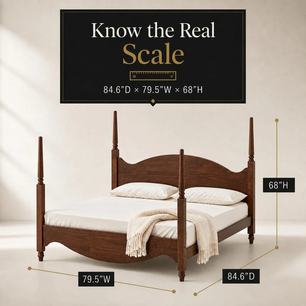 Brixton King Solid Pine Wood Four-Poster Bed, Arched Headboard, Walnut2