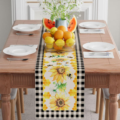 Summer Sunflower Daisy Bees Table Runner for Table Decoration 13X72In2