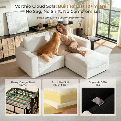 Cloud Couch Sectional 81.1'' Oversized Modular Deep Seat Sofa L Shaped Comfy White Cloud Couch with Washable Cover for Living Room Loveseat with Ottoman3