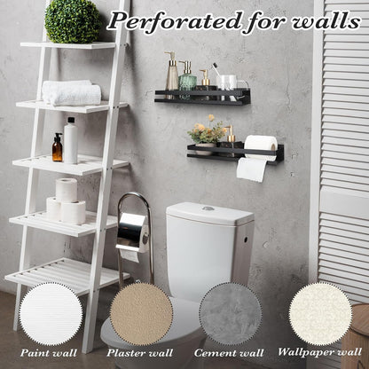 2 Pieces Stainless Steel Shelf Bathroom Shower Floating Shelves Wall Mounted Shower Caddy Basket Shelf Storage Organizer Shelves for Bathroom, Kitchen, Living Room(15.75 Inch/ 40 Cm,Black)7