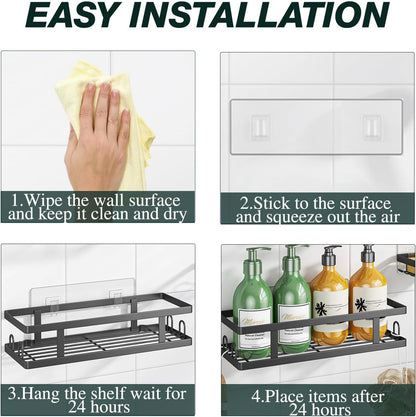 Adhesive Shower Caddy, Black, 3 Pack9