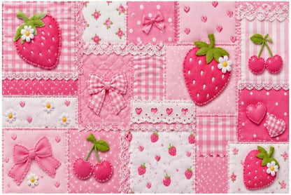 Kawaii Pink Patchwork Quilt Collage Linen Placemat Washable Table Mat for Dining Kitchen Heat Resistant 12"X18"4