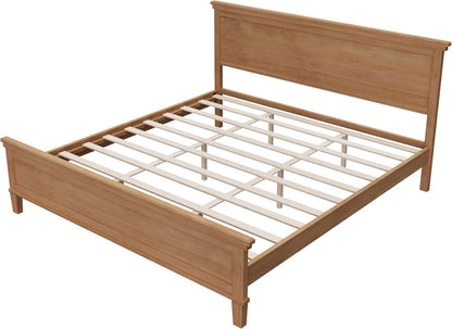 King Size Wood Platform Bed Frame with Headboard, Farmhouse Style8