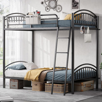 Bunk Bed Twin over Twin Metal Bunkbeds with Bedside Caddy, Convertible Ladder&Flat Rungs Space Saving Loft Bed for Adult&Teen8