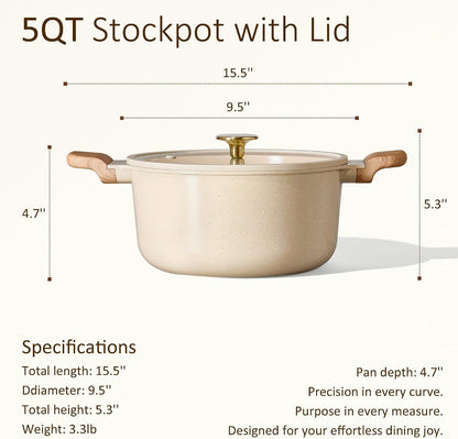 5 Qt Nonstick Stock Pot with Lid Soup Pot, Ceramic 5 Quart Casserole with Lid, Easy to Clean Non Stick Cooking Pot Cookware PFOA Free, Ceramic Oatmeal2