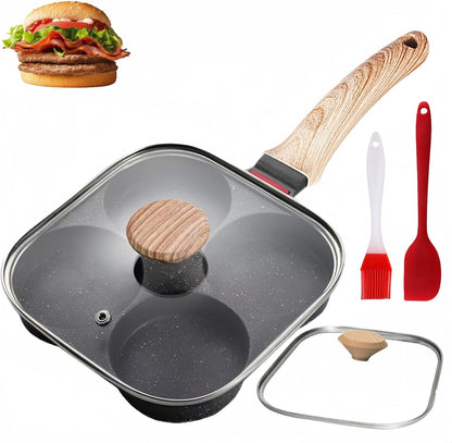 Egg Pan with Lid 4-Cup Nonstick, and Healthy Granite Egg Frying Pan, Versatile Breakfast Skillet for Eggs, Pancakes, Plett, Crepes, Compatible with Gas Stove and Induction Cooktop1