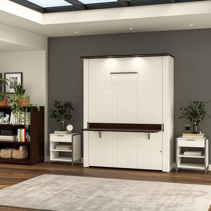Queen Murphy Bed with Desk, White Chocolate, Lumina, 68W4