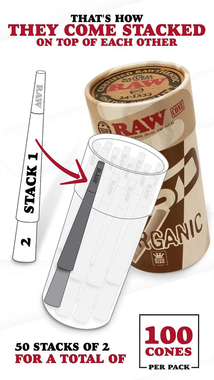 Cones Organic King Size - 100 Pack - Slow Burning Pre Rolled Cones with Tips Included2