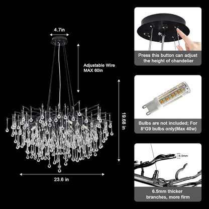 Chandeliers for Dining Room - 23.6" Modern Black Crystal Chandelier, round Tree Branch Raindrop Chandelier, Foyer Chandeliers for Entryway, Living Room,Bedrooms,Bathroom(Bulb Not Included)6