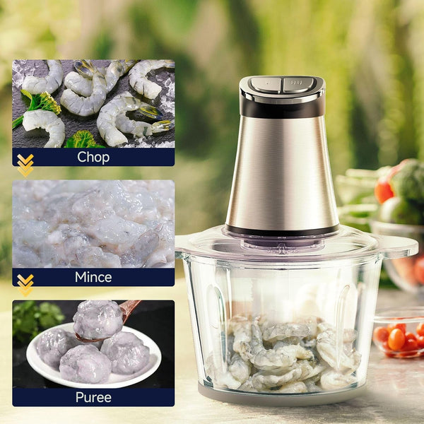 3L Dual Bowl Food Processor 2 Blades 2-Speed Digital Display Quiet | 220V EU Plug, 3L Capacity, 36-45Db Ultra-Quiet, Dishwasher-Safe, Stainless Steel Blades, Digital Display, Multi-Functional3