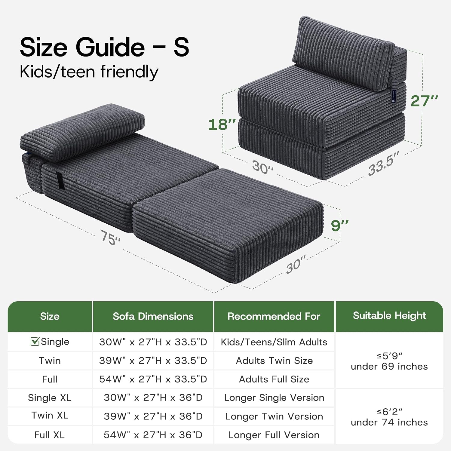 folding-sofa-bed-convertible-4-in-1-sleeper-chair-gray-single