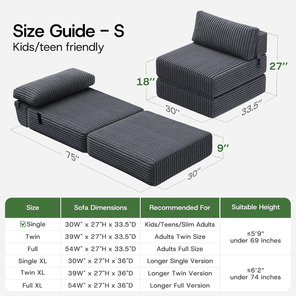 Folding Sofa Bed Convertible 4 in 1 Sleeper Chair Gray Single2