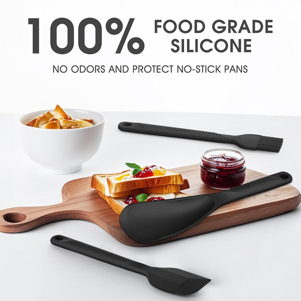 Silicone Cooking Utensils Set - 600°F Heat Resistant, Nonstick Kitchen Utensil Set with Spatulas, Spoons, Whisk, Tongs, BPA Free, Dishwasher Safe, Black6