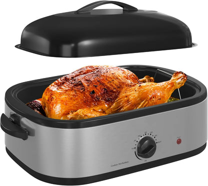 14 Quart Electric Roaster Oven with Slow Cooker Function, Turkey Roaster Oven Buffet with Self-Basting Lid, Removable Pan, Cool-Touch Handles, Easy to Clean, Silver1
