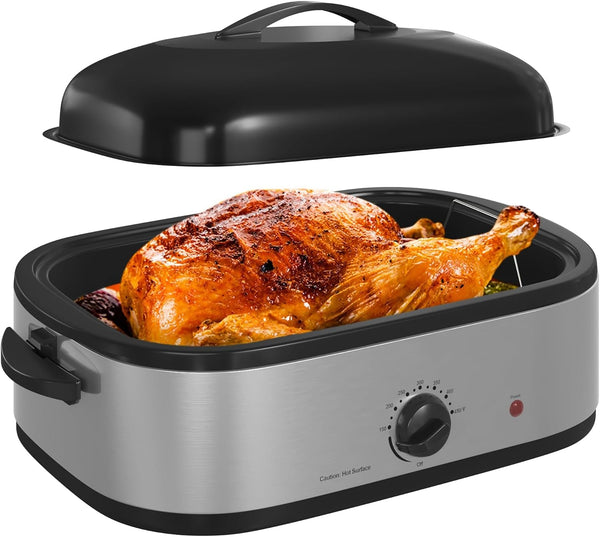 14 Quart Electric Roaster Oven with Slow Cooker Function, Turkey Roaster Oven Buffet with Self-Basting Lid, Removable Pan, Cool-Touch Handles, Easy to Clean, Silver1