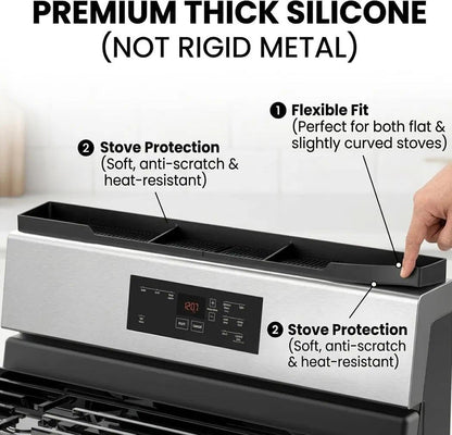 Stove Top Shelf 30 Inch - Silicone Material Magnetic Shelf for Stove - 3 Functional Partitions Kitchen Spice Rack Organizer-Black,Kitchen Gadgets Storage Organization4